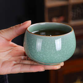 ❃汝窑冰花主人杯单杯开片个人茶杯陶瓷品茗杯功夫茶具茶盏家用