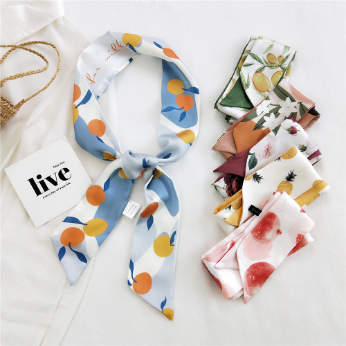 Small long narrow silk scarf for women in spring, autumn, summer and summer neck decoration streamer thin headband scarf Korean style scarf