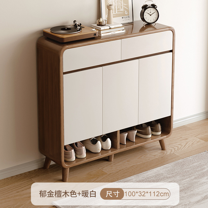 Zapatero de gran capacidad en color madera maciza para la entrada del hogar, armario de almacenamiento integrado para el pasillo al lado de la puerta, nuevo modelo de zapatero.