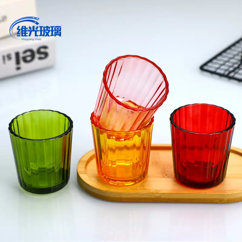 玻璃蜡烛杯香薰烛台光影彩色竖条纹茶蜡杯婚礼装饰氛围感蜡烛杯子