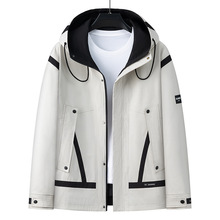 设计师原创春秋季加肥加大码男士工装连帽夹克立体拼色潮流时尚男