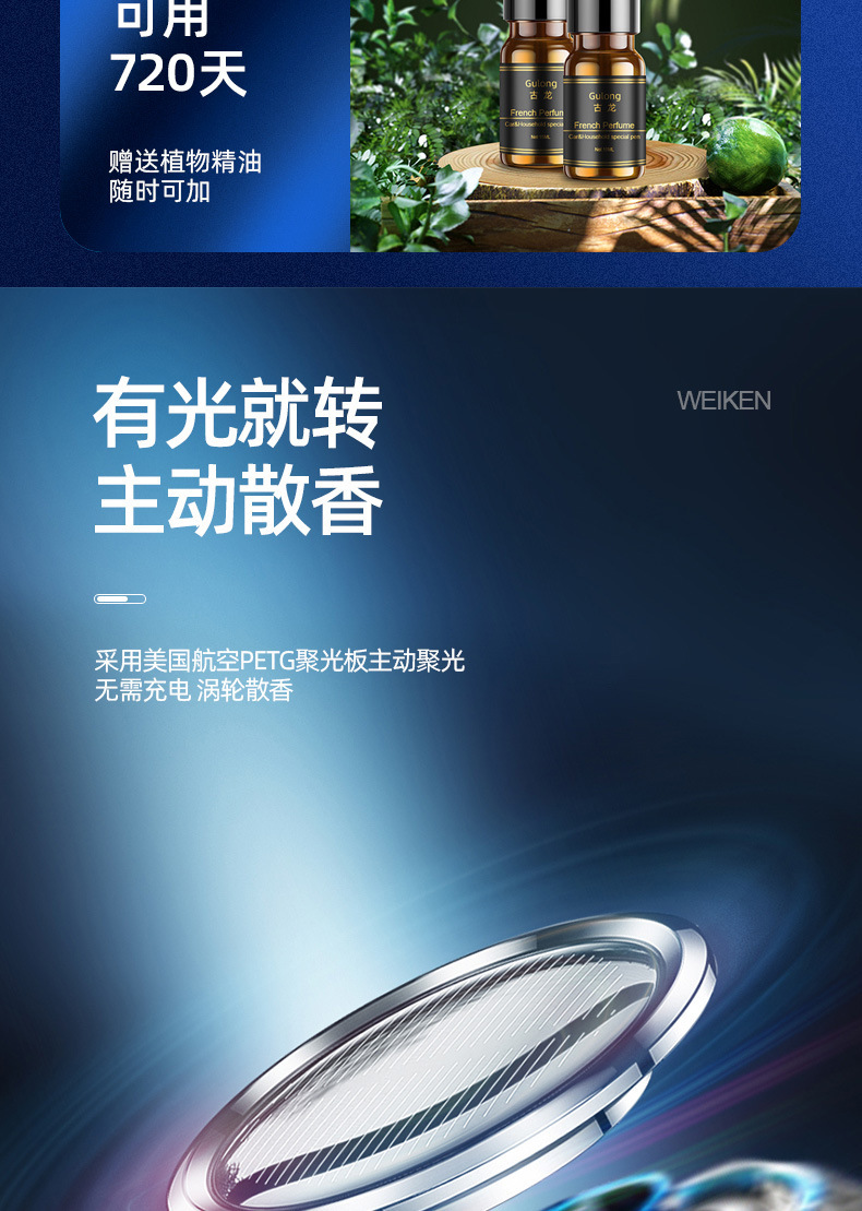 Solar-Powered Rotating Car Perfume Ornament for Car Interior Odor Removal
