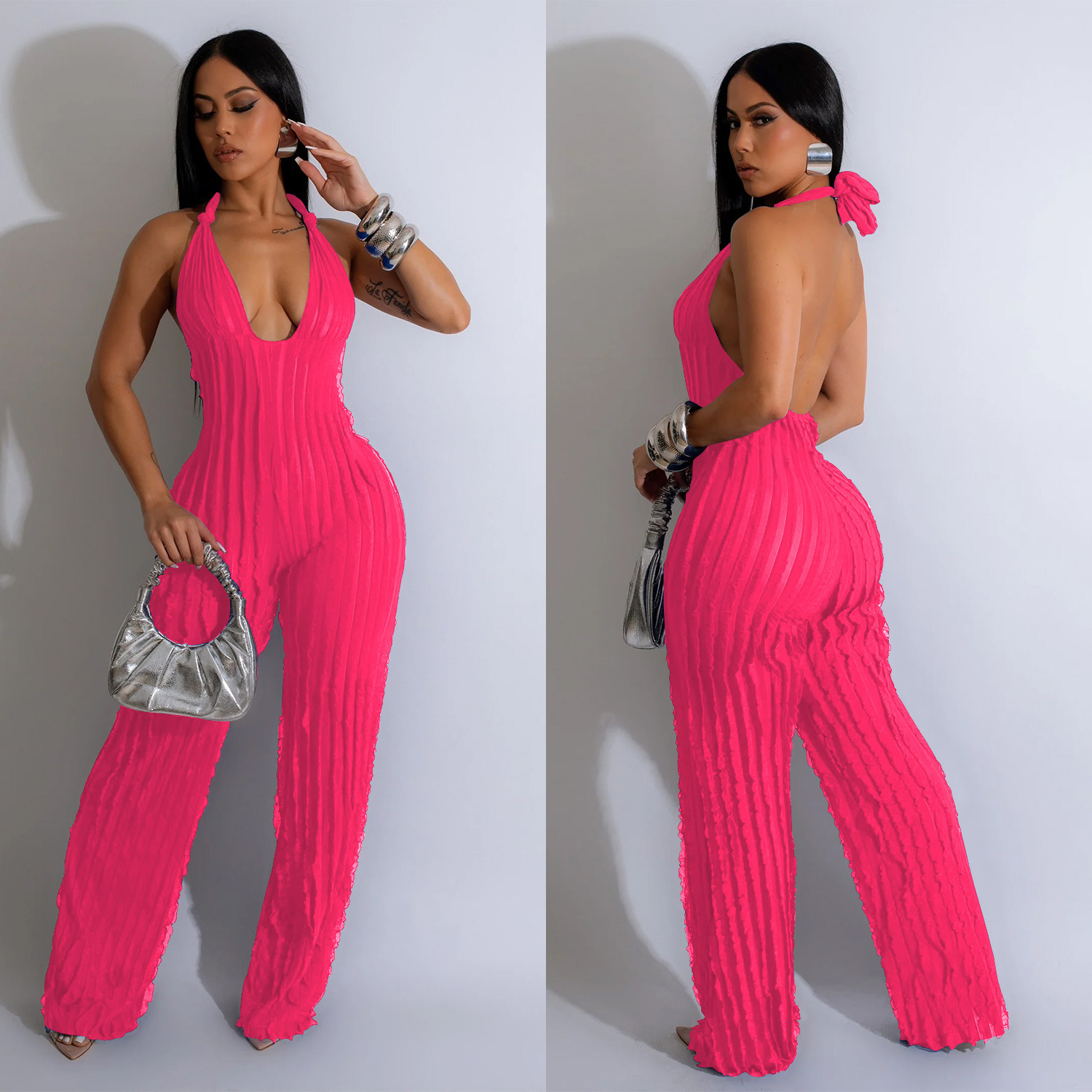 287g Weight Sleeveless Sleeve Length Full Length Pants Length Spandex, Polyester Fabric Type Mid Waist Waist Line Jumpsuits Pants Type Bodysuits Tops Type Holiday, Street Occasion Slim Fit Type Solid Color Pattern Summer Season Women's Gender Sexy, Streetwear Style Wholesale Women's Sexy Streetwear Solid Color Sleeveless Bodysuits 11