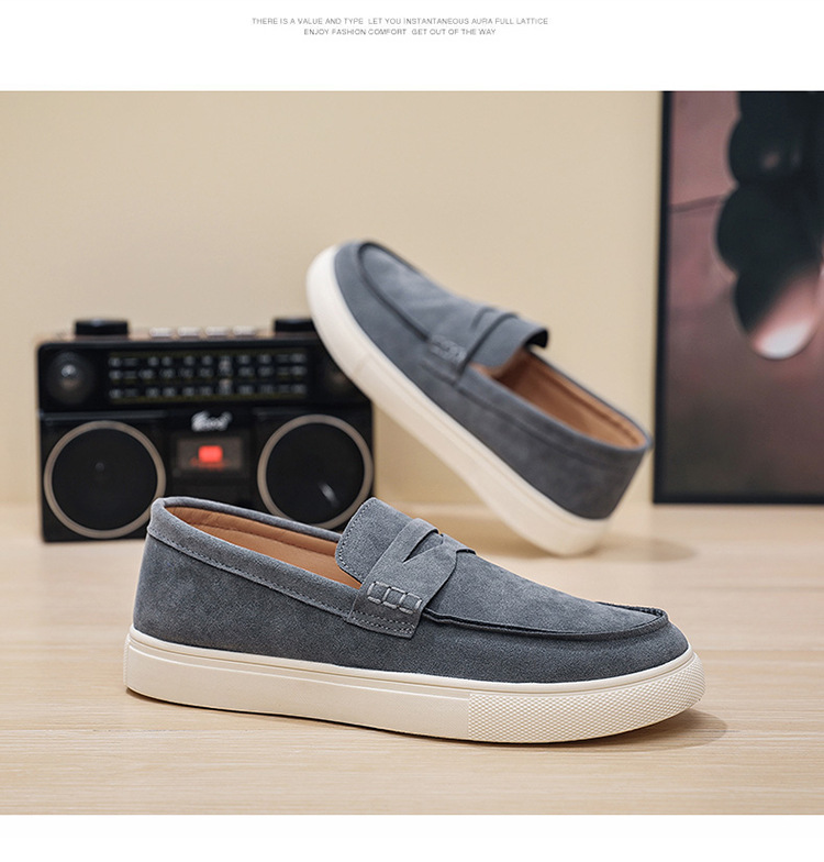 Suede Men's Board Shoes Are Comfortable And Breathable, One-pedal Loafers, Hand-stitched Thick-soled Versatile Shoes, And One Free Pinch Music._vogvips.com