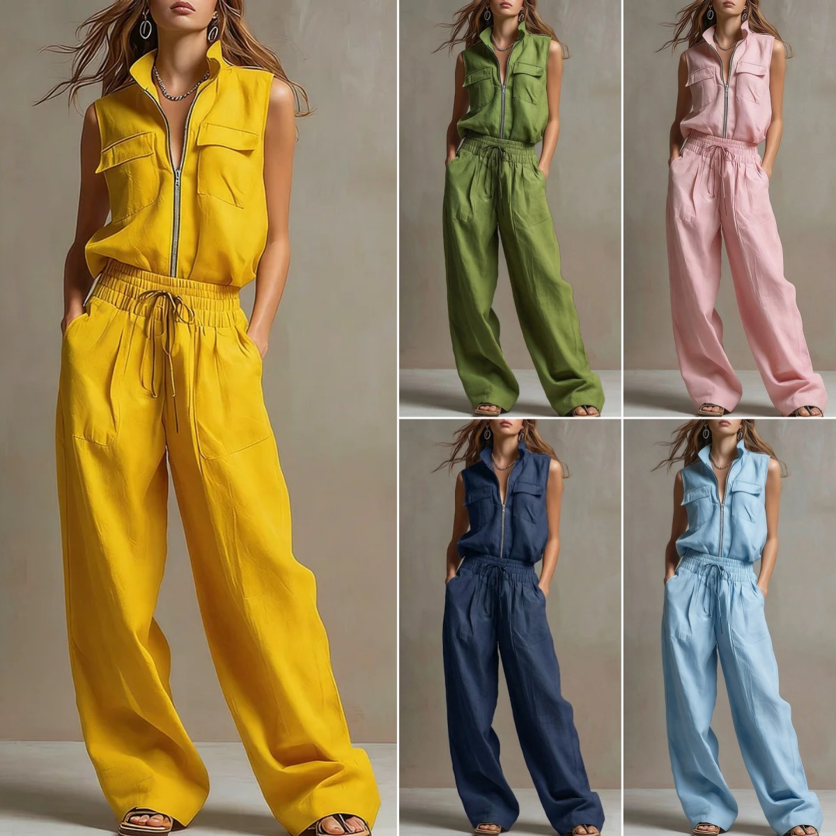Lässiger Damen-Trainingsanzug mit Reißverschluss – Atmungsaktive Polyester-Loungewear-Hose und -Jacke (S-5XL, 6 Farben, lockere Passform für Fitnessstudio und Reisen)_voghion.com