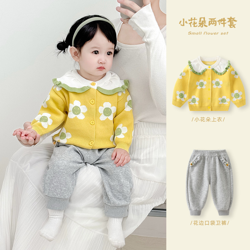 婴儿秋装套装2025新款女宝宝毛衣卫裤分体两件套女童早秋外套衣服|undefined