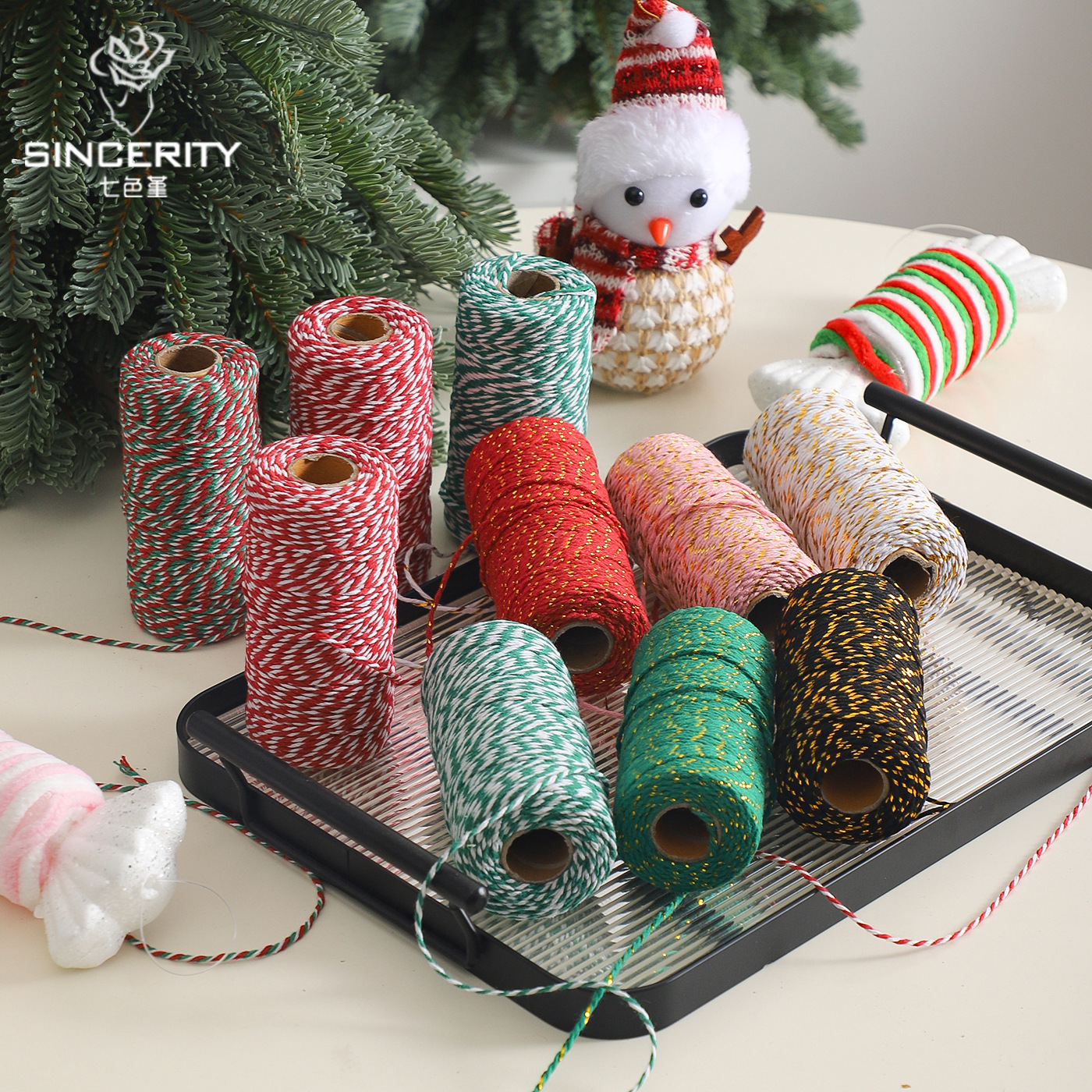 Cuerdas de algodón de dos colores de siete colores de navidad, cuerdas de regalo de embalaje de flores, flores de embalaje de regalos, florista DIY hecha a mano