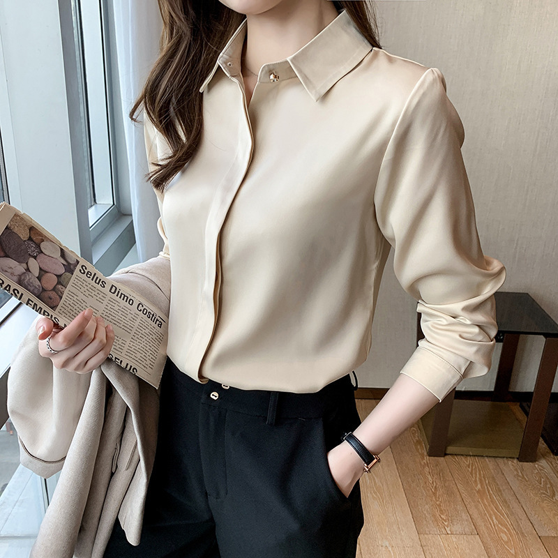 Spring and Autumn New Style Long-Sleeved Professional Women's Shirts, No-Iron Silk Shirts, High-End Fashionable and Elegant Formal Tops Spring and Autumn New Style Long-Sleeved Professional Women's Shirts, No-Iron Silk Shirts, High-End Fashionable and Elegant Formal Tops