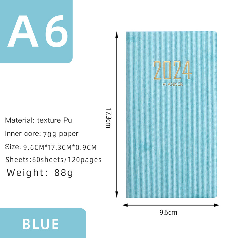 Transfronterizo 2024 Calendario en inglés 2025 a6 Plan portátil 365 días Gestión del tiempo Bloc de notas