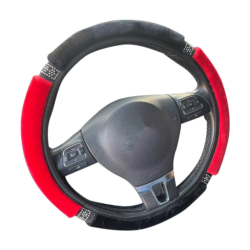 Cross-Border Foreign Trade Hot-Selling Car Steering Wheel Cover Pink Plush Diamond-Stitched Elastic Grip Cover Amazon