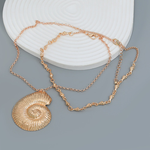 Summer new seashell necklace two-piece set, trendy European and American-style exaggerated jewelry for women, wholesale alloy accessories.