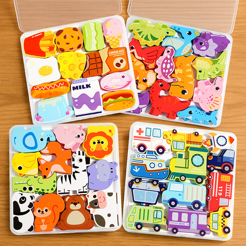 Caja de madera para niños Puzzles animales Dinosaurios Tráfico Temas de alimentos Juguetes de pensamiento de educación temprana