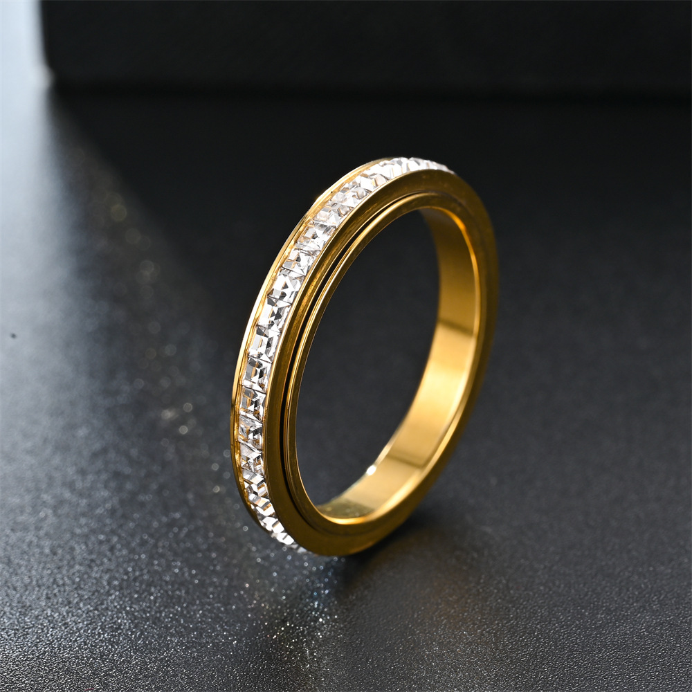 Circle Pattern Simple Style Circle Stainless Steel Inlay Zircon Rings