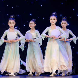 儿童古典舞演出服身韵纱衣清庭云月国风舞蹈服练功服扇子舞表演服