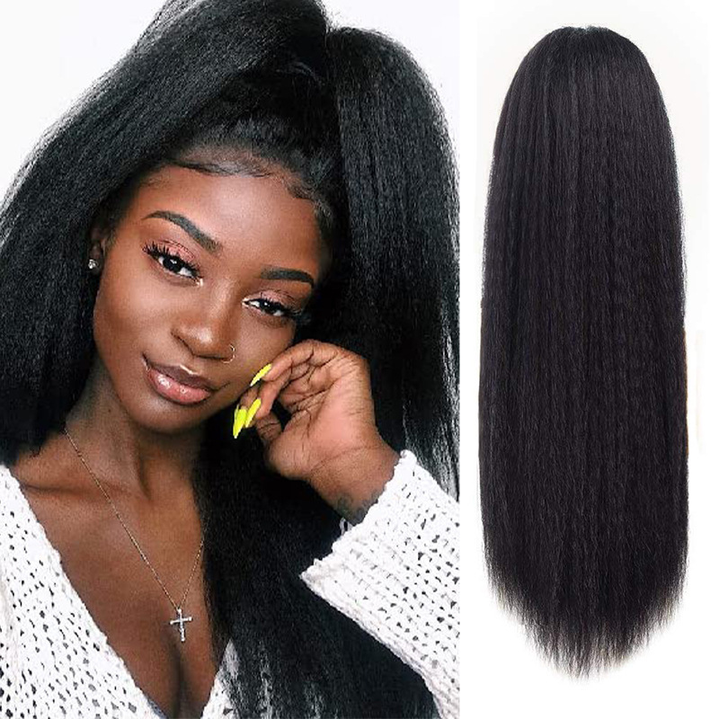 Wig Drawstring Ponytail Yaki Kinky Straight Fluffy Strap Elastic Chemical Fiber Wig Cornrows