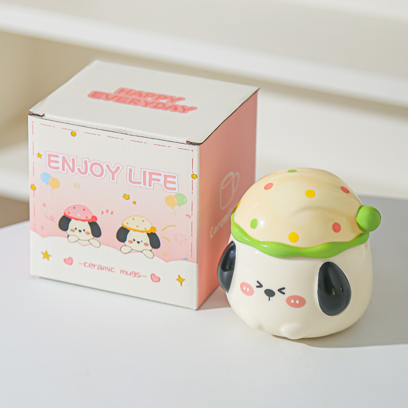 Caricatura perrito lindo taza con tapa de oficina taza de agua para pareja de chicas taza de agua taza de regalo taza de café