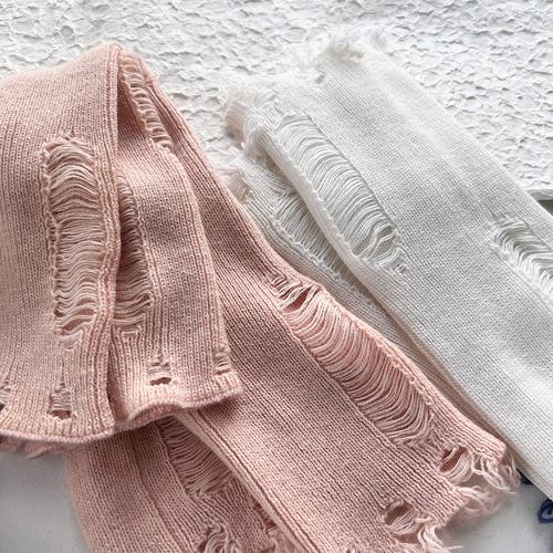 Cashmere socks with holes, leggings, JK style white pile socks, personalized trendy knitted solid color calf socks for women