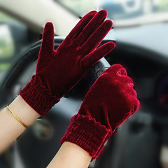 Autumn and winter stretch gold velvet gloves stretch women's warm dance performance walking outdoor cycling driving etiquette gloves
