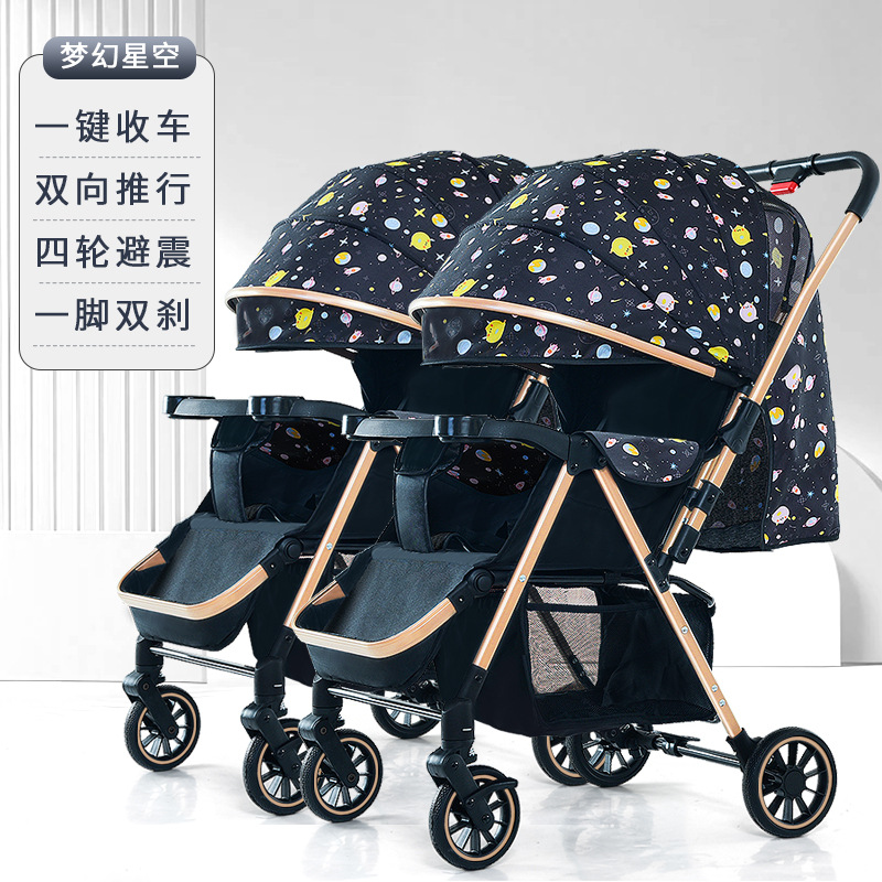 Cochecito doble con nuevo diseño, absorción de impactos bidireccional, se puede sentar y reclinarse, cochecito de bebé con vista alta, cochecito plegable