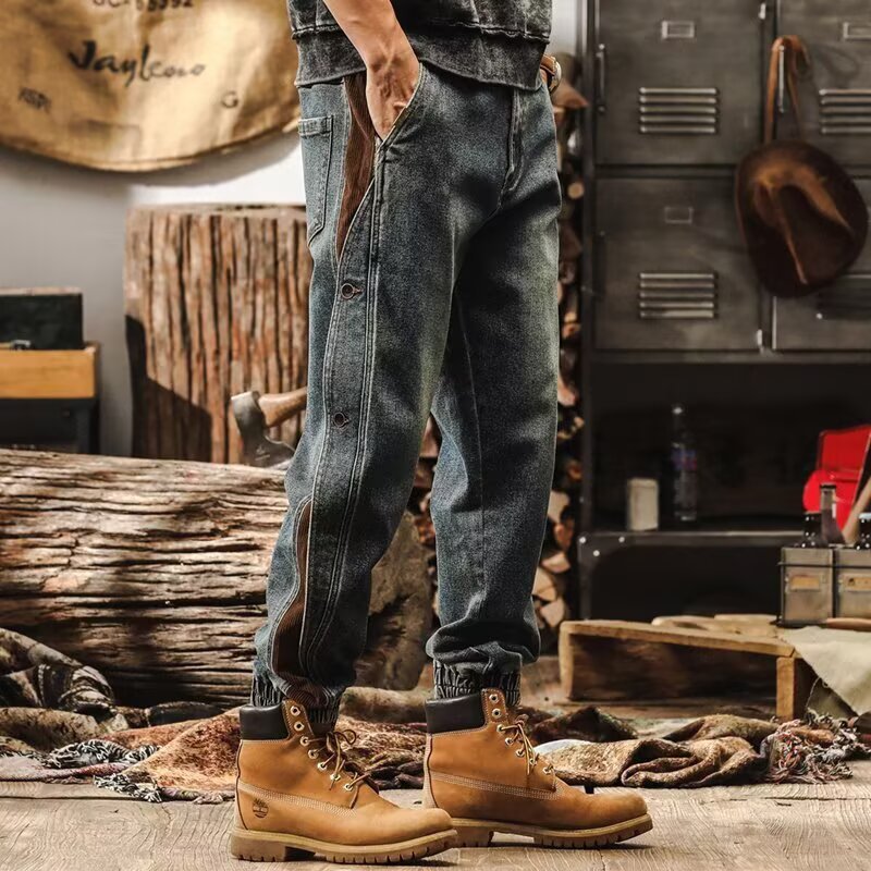 2026 nuevos jeans negros de moda para hombres pantalones largos sueltos pantalones retro americanos para hombres