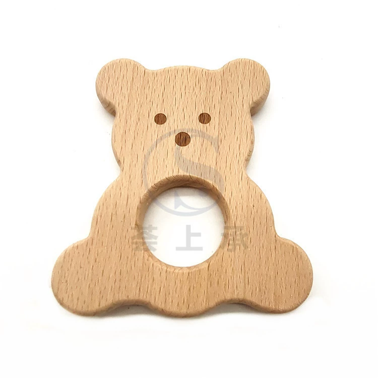 Wooden Baby Toy Rocking Rattle & Teether, natural wood, safe newborn grip