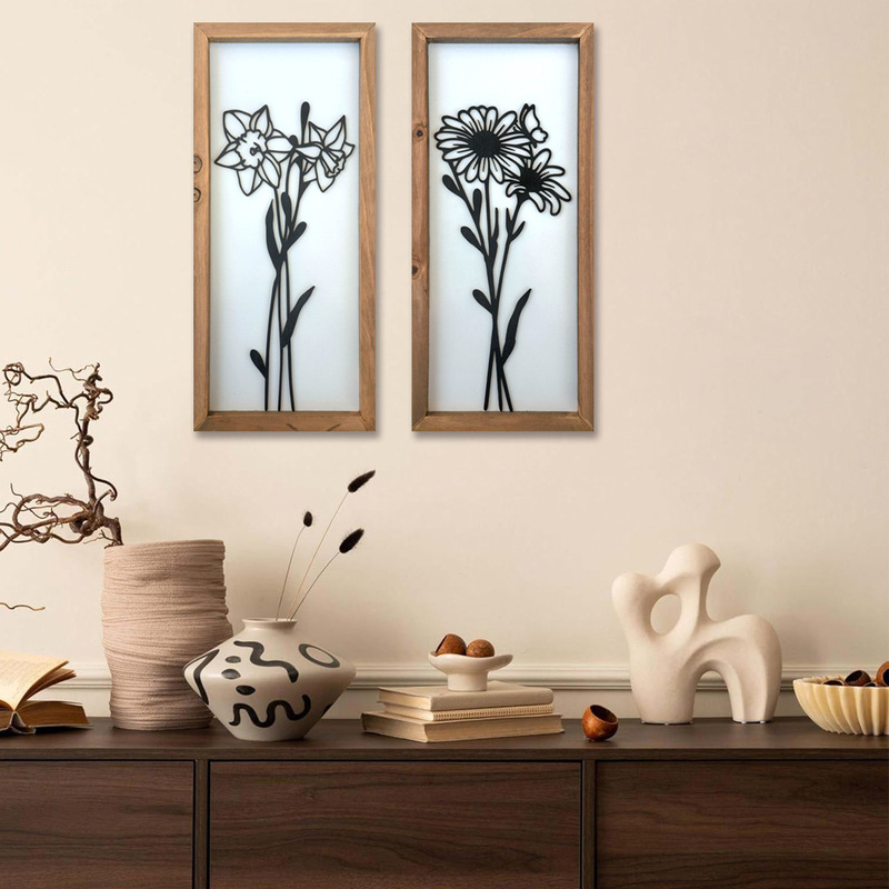 Wooden Laser Engraved Layers with Flowers, Frame Decoration Wall Simple Art Decoration Flower Home Hanging Decoration