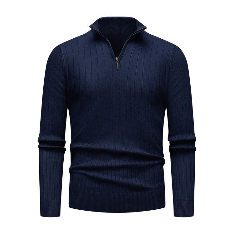 Comercio exterior transfronterizo otoño y invierno nuevo hombre manga larga barra vertical medio cuello cremallera fondo camisa de punto suéter de hombre europeo y americano