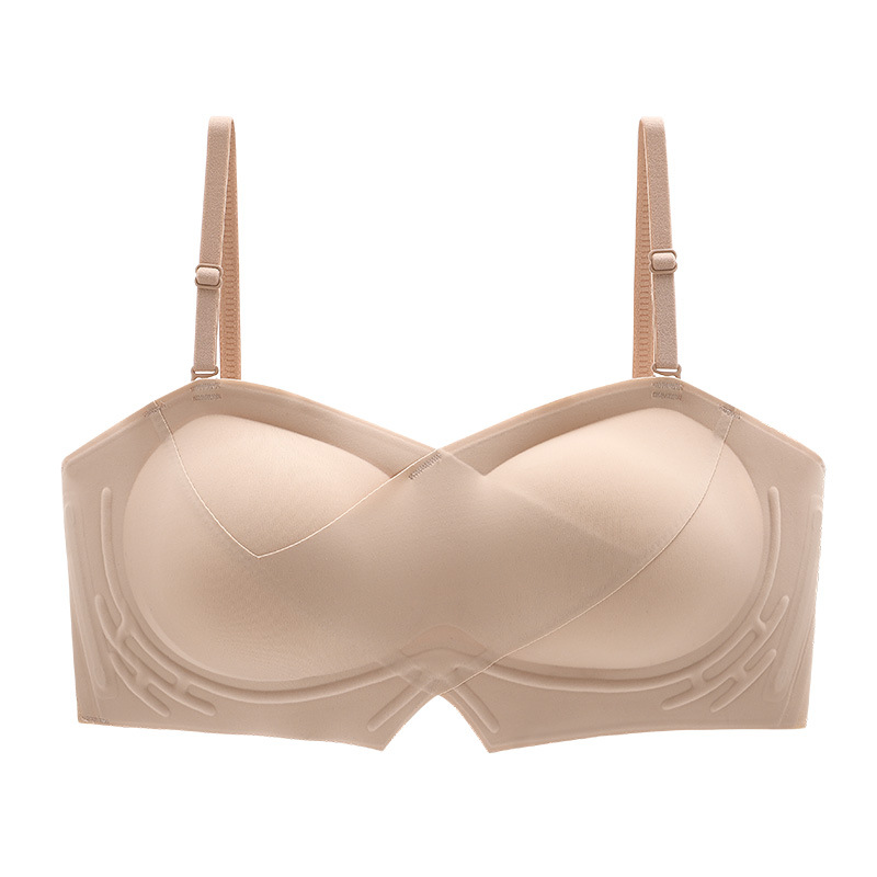 Ropa interior de expansión sin tirantes de las mujeres cofre pequeño pecho grande push up sólido antideslizante sujetador anti-exposición sujetador de dibujos animados sin costuras