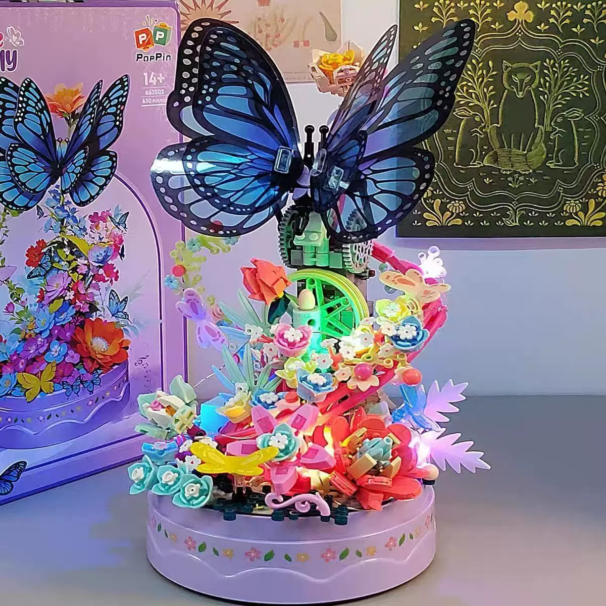 哲高 Легкий конструктор, музыкальная коробочка с бабочкой, минифигурка, игрушка, на удачу, букет, подарок на день рождения