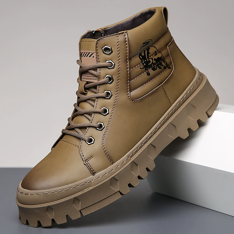 Ботинки Martin, мужские зимние новые мужские хлопковые туфли 2023 г. из натуральной кожи, высокие британские рабочие ботинки, ботинки на флисовой подкладке, теплые зимние сапоги на флисовой подкладке