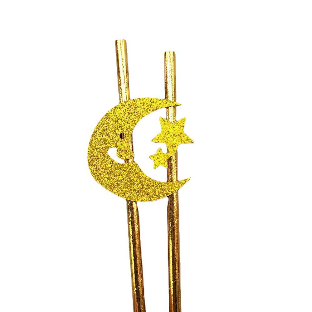 Transfronterizo desechable fiesta de papel de paja estrella Luna tarjeta postre pastel decoración bar bebida paja