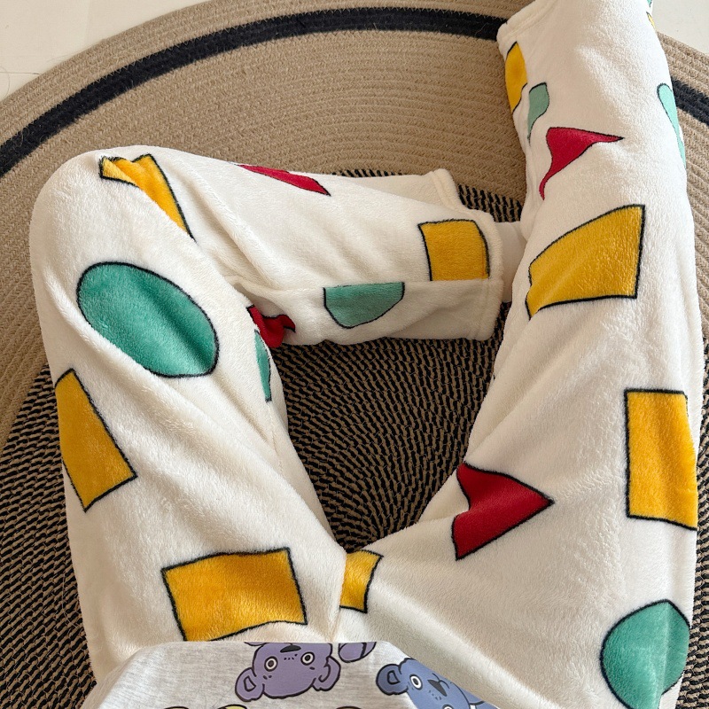Pantalones de pijama de franela de dibujos animados de otoño y invierno para mujeres con pantalones de lana de coral caliente para estudiantes de lana de invierno para el hogar