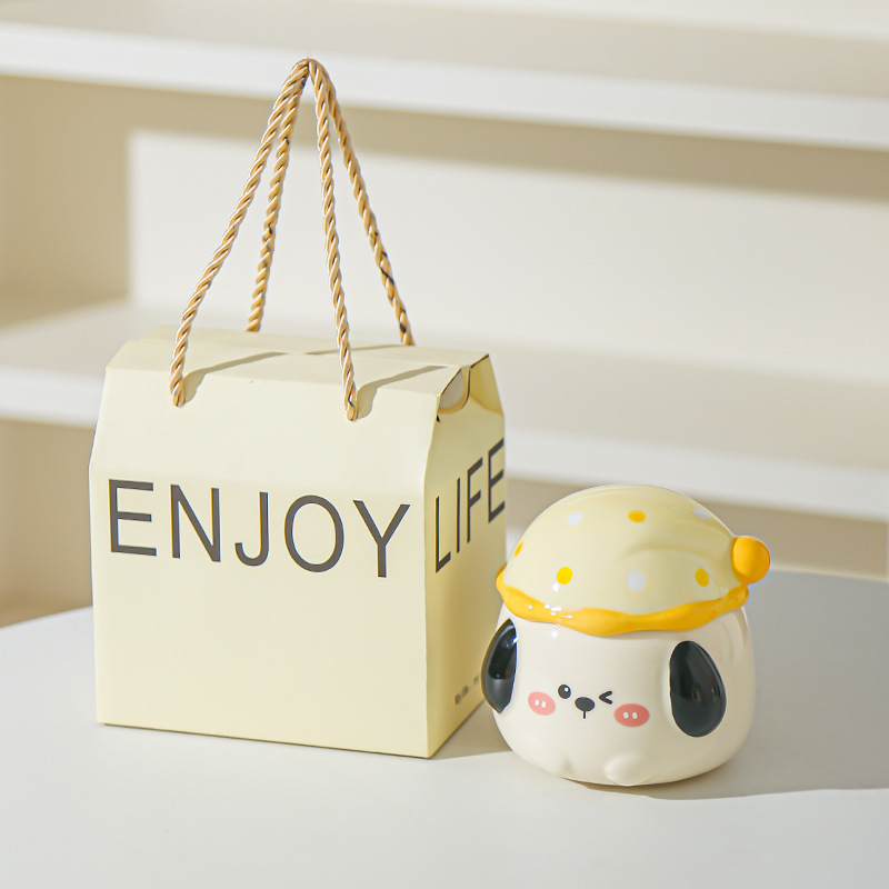 Caricatura perrito lindo taza con tapa de oficina taza de agua para pareja de chicas taza de agua taza de regalo taza de café