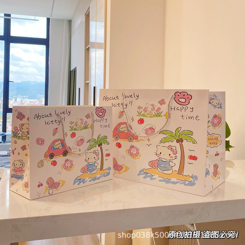 Vacation KT Graffiti Gift Bag Ins Style Cute Gift Packaging Bag for Friends Shoe Box Large Portable