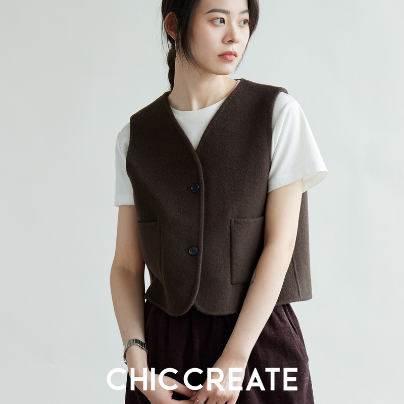 Stacked at a High Price! Silk Wool Alpaca Double-Sided Woolen V Neck Sleeveless Short Woolen Vest for Women Autumn and Winter 036