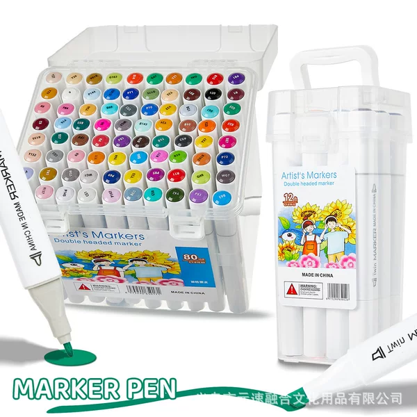White Marker Pen Set for Students and Children, 12/24/36/48/60/80 Colors, Marker Pens for Anime Drawing and Art