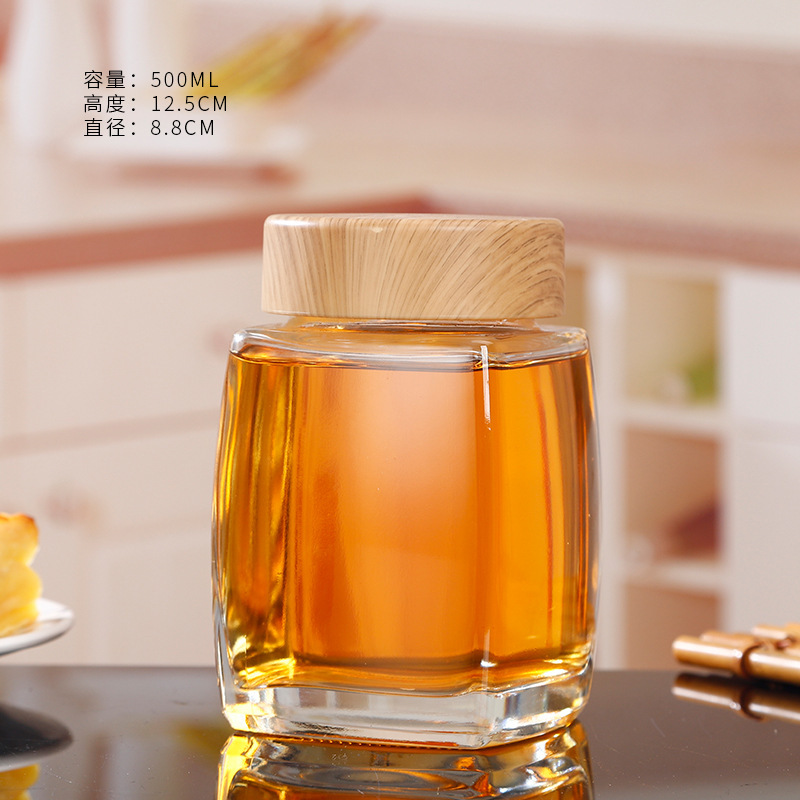 四方ガラス瓶ガラス密封缶蜂蜜瓶ジャム瓶貯蔵缶ガラス缶透明ガラス瓶|undefined