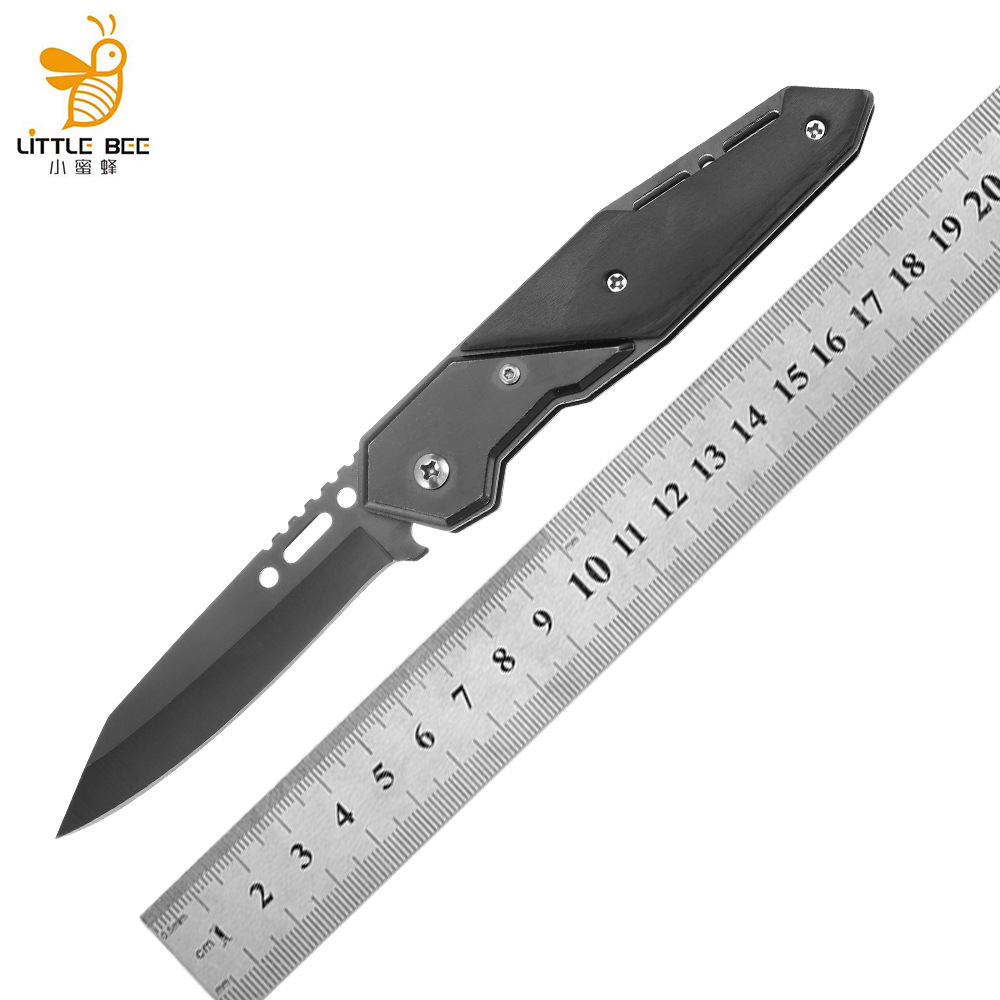 跨境热卖户外折叠刀黑色登山防身求生小直刀野营刀具野外多用水果