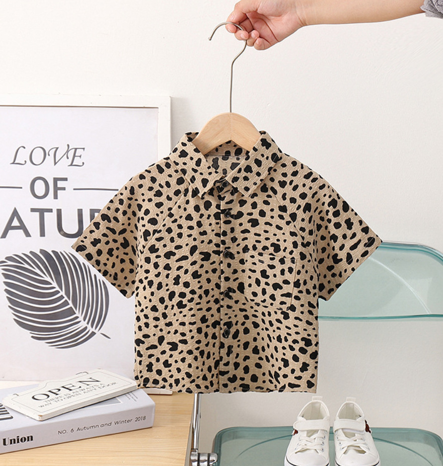 Ropa de verano para niños, camiseta de manga corta para bebés, nuevo estilo, para niños y niñas, estilo coreano, estampado de leopardo, camiseta fina de una pieza, venta al por mayor