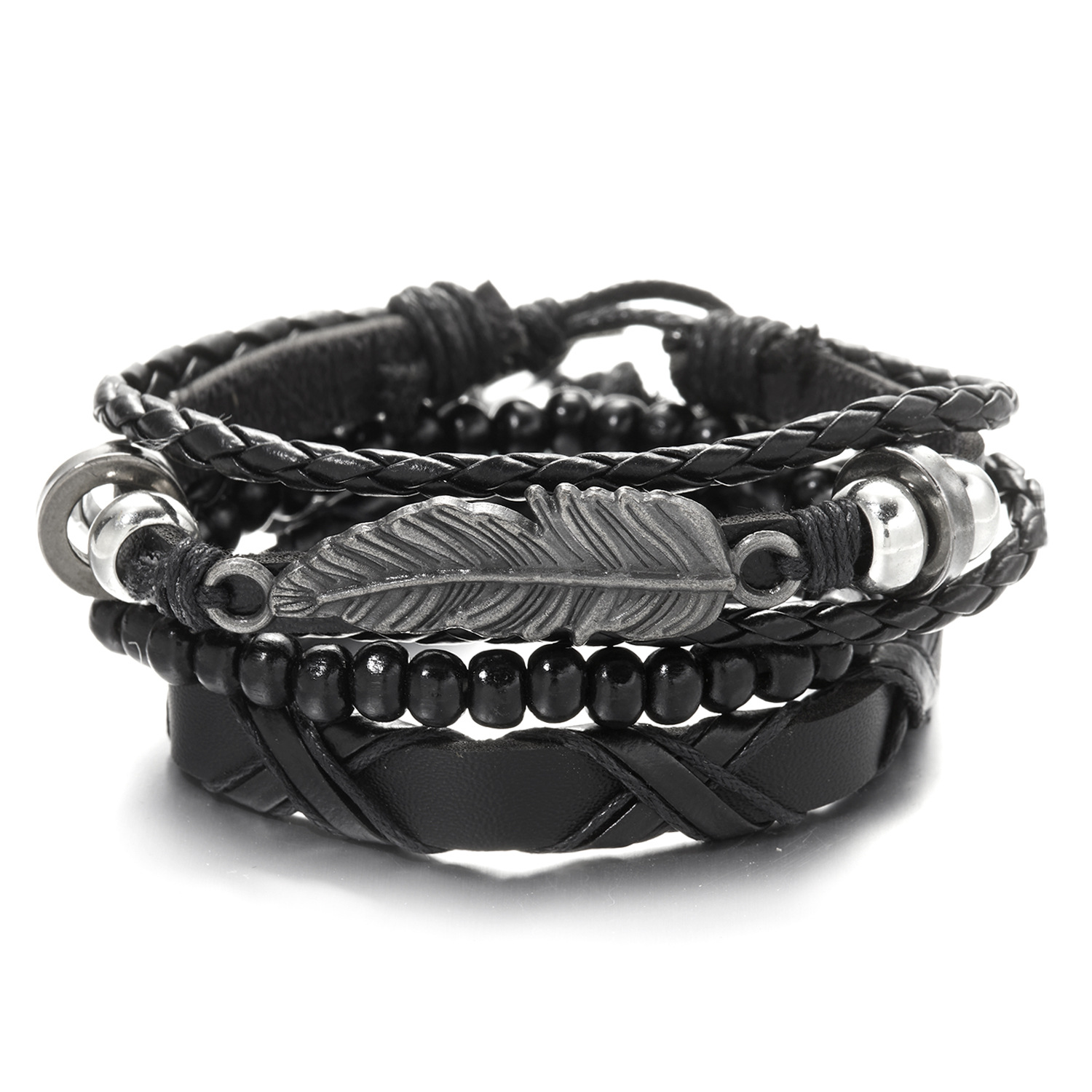 Fashion Cross Heart Shape Pu Leather Knitting Menu0027S Bracelets 1 Set