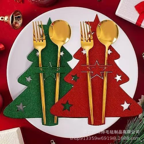 スポット卸売フェルトクリスマスカトラリーセットカトラリーバッグクリスマスツリーフォークスプーンカトラリーバッグ装飾テーブルマットコースター|undefined