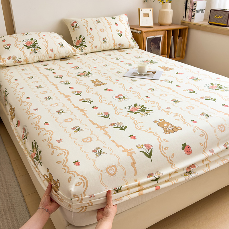 Funda de cama cepillada de algodón cubierta protectora de colchón de una sola pieza 2024 nueva funda de cama impresa para una sola persona para todas las estaciones