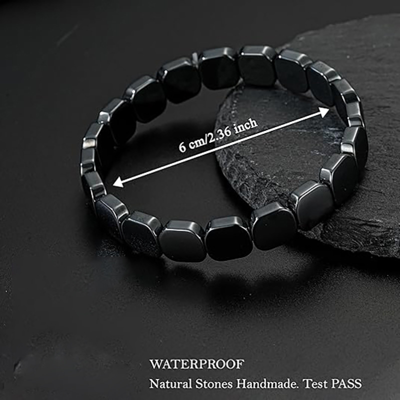 Cross-Border Hot-Selling Square Black Gallstone Bracelet for Men, Hematite Elastic Mixed Bracelet, Fashionable Beaded Accessories Wholesale