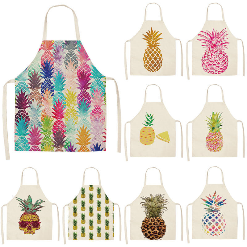 55x 68cm Cotton Linen Pineapple Print Cleaning Apron Sleeveless Home Cooking Kitchen Chef Clothes Adult Bib 55x 68cm Cotton Linen Pineapple Print Cleaning Apron Sleeveless Home Cooking Kitchen Chef Clothes Adult Bib