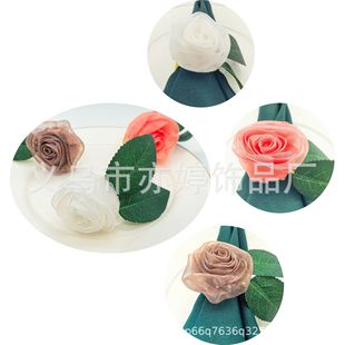 Cross-Border Hot-Selling Korean Version of Organza Rose Napkin Ring DIY Handmade Napkin Buckle Factory Direct Sales Wholesale