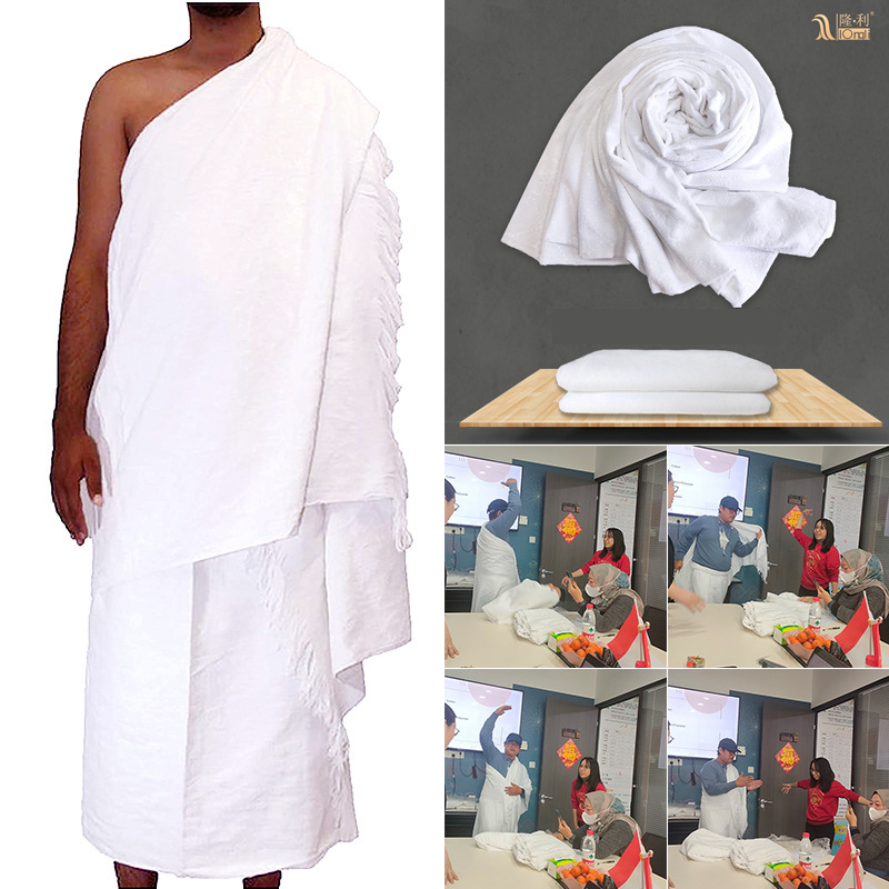 隆利外貿朝拜巾沙特回民ihram hajj towel滌棉沙灘巾朝拜巾
