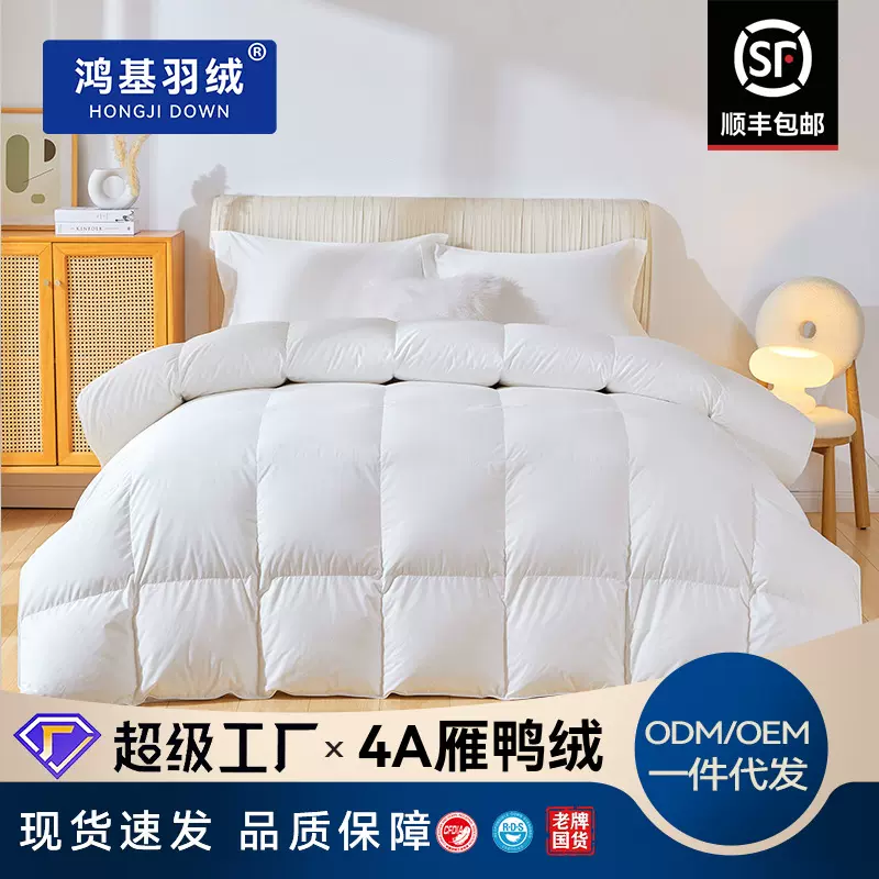 鸿基95白鸭绒羽绒被除粉尘净味处理大朵番鸭绒被加厚红嘴雁鸭绒被