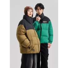 冬季新款美式潮牌立领羽绒服男女同款拼***侣宽松面包服保暖