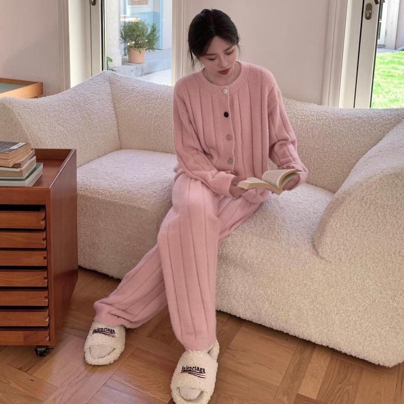 CaCa彩扣轻奢暖貂半边绒睡衣女士秋冬加绒保暖柔软慵懒家居服套装|undefined