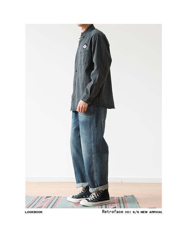 Amerikaans gestreept denim overhemd met borduursel voor heren_voghion.com
